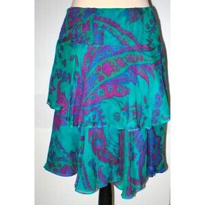 New Womens $898 Ralph Lauren Black Label 100% Skirt Silk Aqua Blue Teal Purple 6